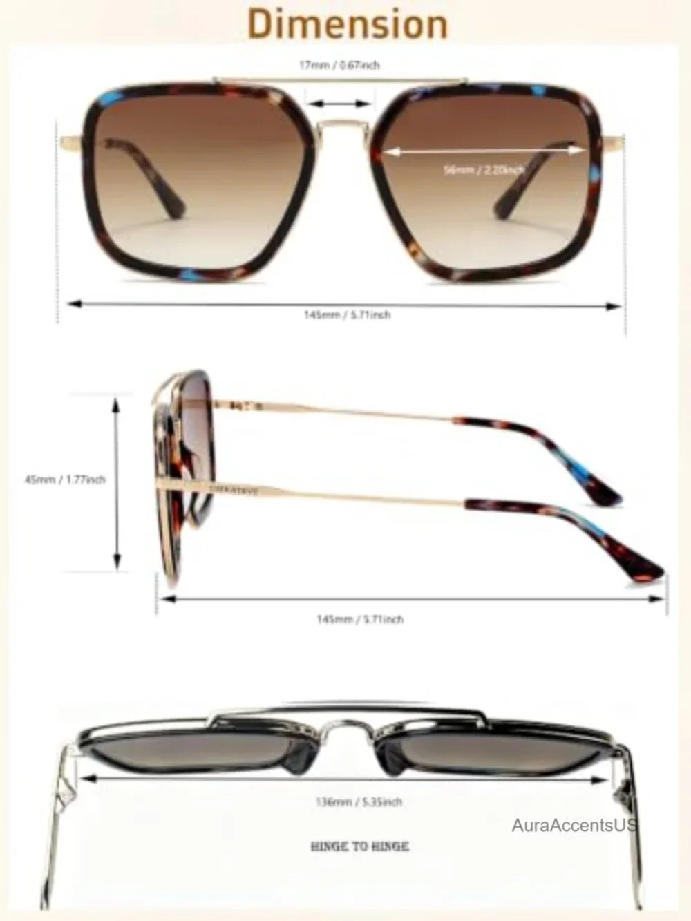 Oversized Square Aviator Sunglasses Gradient Lens UV400 Women's